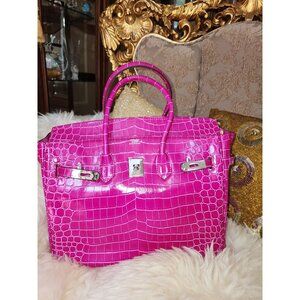 Luxury Fuchsia 35 Gorgeous shiny crocodile alligator exotic bag silver hardware